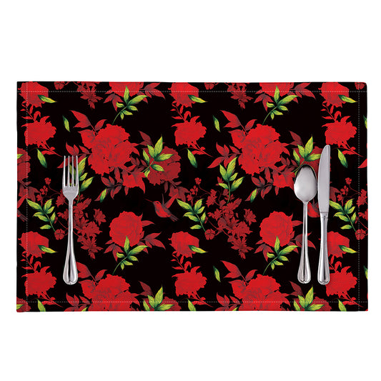 Black And Red Roses Floral Print Placemat