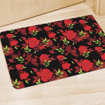 Black And Red Roses Floral Print Polyester Doormat
