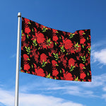 Black And Red Roses Floral Print Polyester Flag