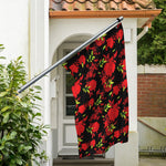 Black And Red Roses Floral Print Polyester Flag
