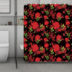 Black And Red Roses Floral Print Polyester Shower Curtain