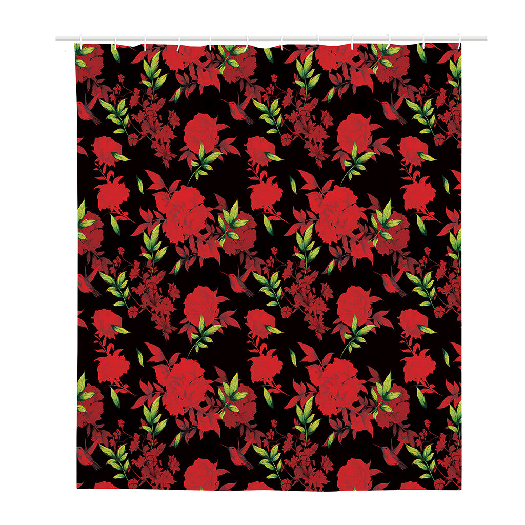 Black And Red Roses Floral Print Polyester Shower Curtain
