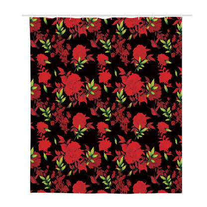 Black And Red Roses Floral Print Polyester Shower Curtain