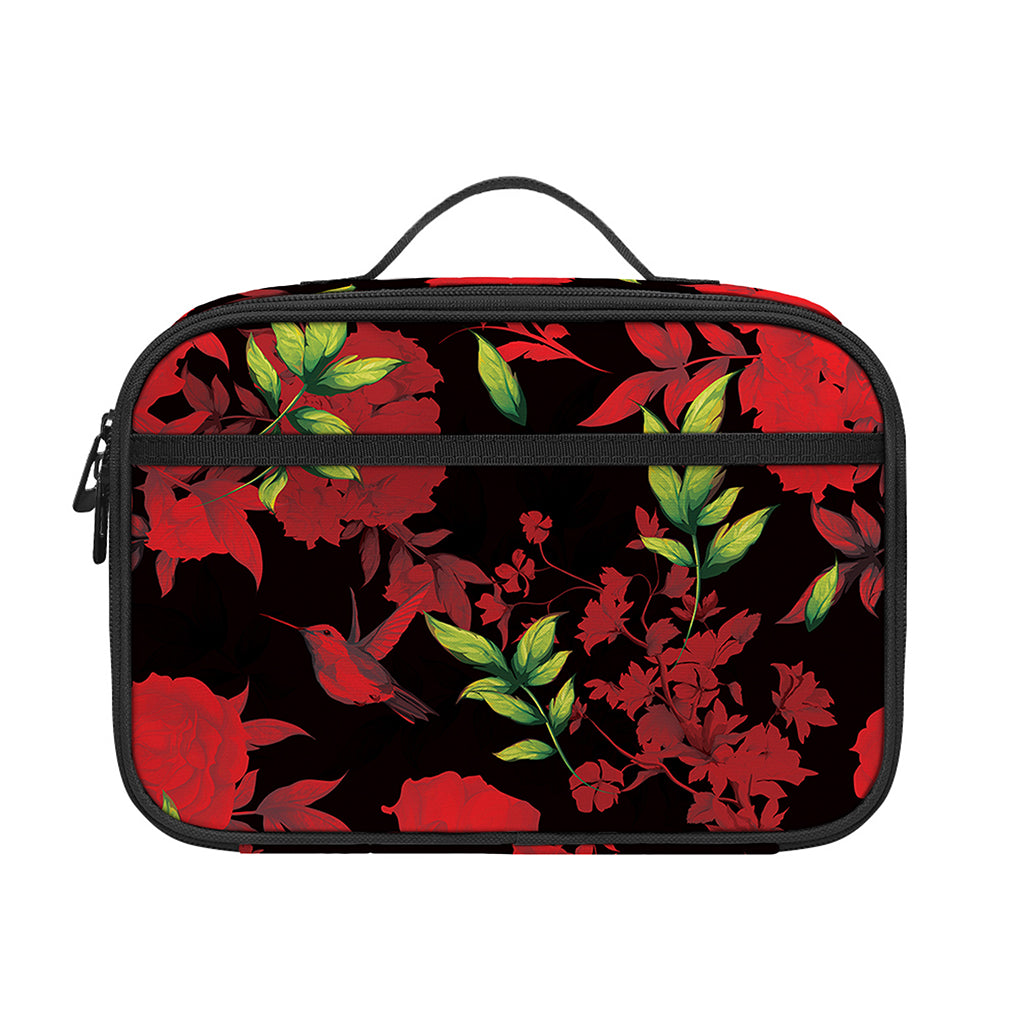 Black And Red Roses Floral Print Portable Lunch Bag