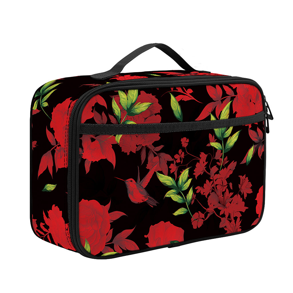 Black And Red Roses Floral Print Portable Lunch Bag