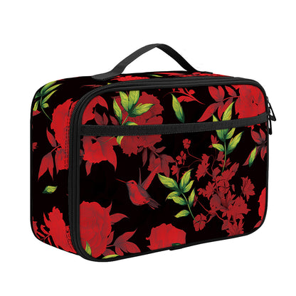 Black And Red Roses Floral Print Portable Lunch Bag