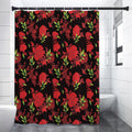 Black And Red Roses Floral Print Premium Shower Curtain