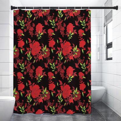 Black And Red Roses Floral Print Premium Shower Curtain