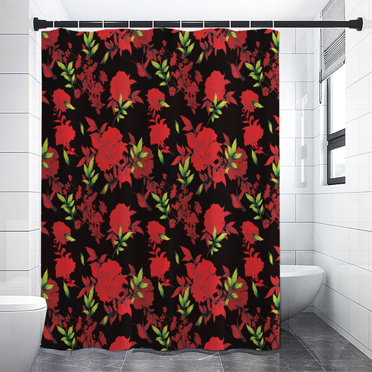 Black And Red Roses Floral Print Premium Shower Curtain