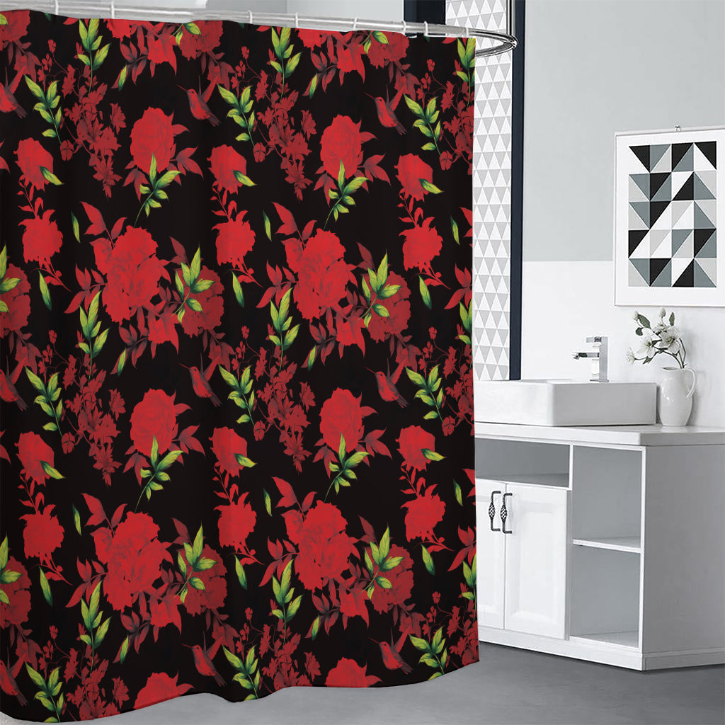 Black And Red Roses Floral Print Premium Shower Curtain