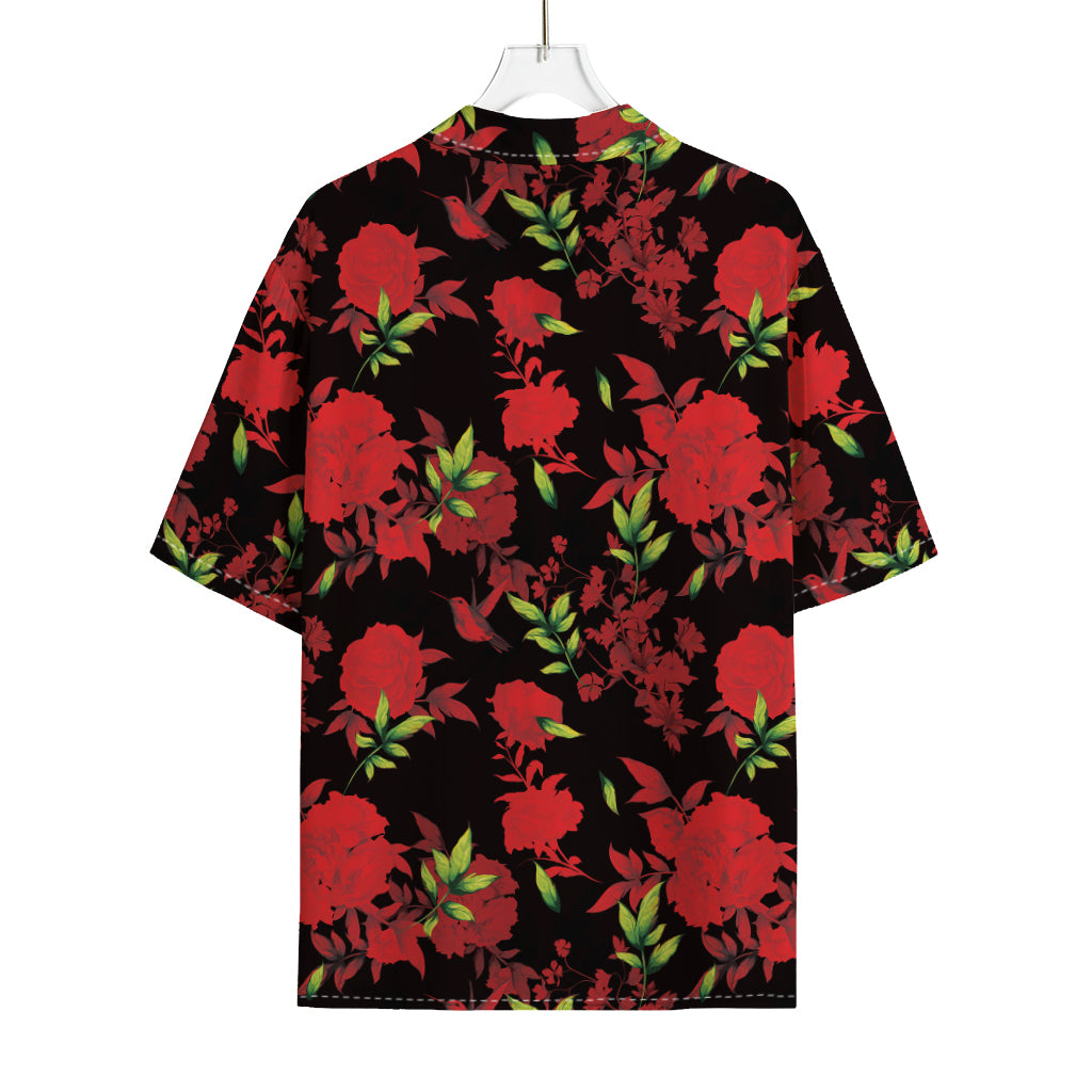 Black And Red Roses Floral Print Rayon Hawaiian Shirt