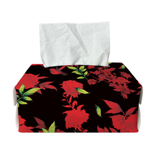Black And Red Roses Floral Print Rectangle Tissue Box Cover
