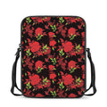 Black And Red Roses Floral Print Rectangular Crossbody Bag