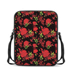 Black And Red Roses Floral Print Rectangular Crossbody Bag