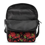 Black And Red Roses Floral Print Rectangular Crossbody Bag
