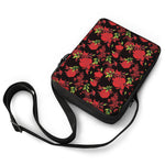 Black And Red Roses Floral Print Rectangular Crossbody Bag
