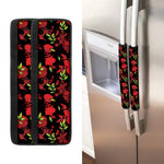 Black And Red Roses Floral Print Refrigerator Handle Covers
