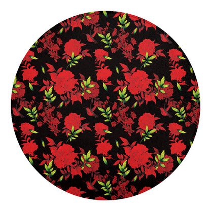 Black And Red Roses Floral Print Round Blanket
