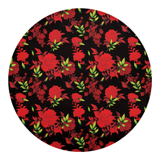 Black And Red Roses Floral Print Round Blanket