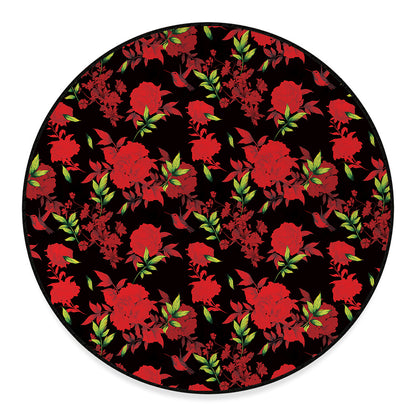 Black And Red Roses Floral Print Round Floor Mat