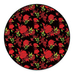 Black And Red Roses Floral Print Round Floor Mat