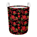 Black And Red Roses Floral Print Round Laundry Basket
