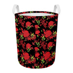 Black And Red Roses Floral Print Round Laundry Basket