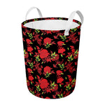 Black And Red Roses Floral Print Round Laundry Basket