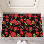 Black And Red Roses Floral Print Rubber Doormat