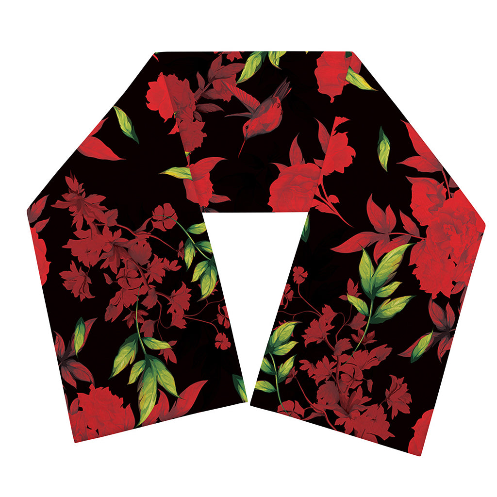 Black And Red Roses Floral Print Scarf