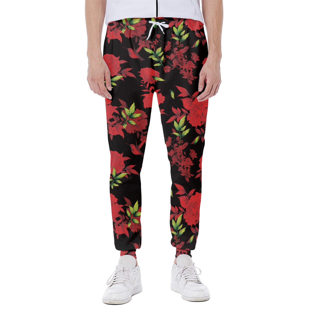Black And Red Roses Floral Print Scuba Joggers