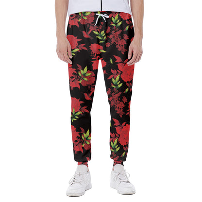 Black And Red Roses Floral Print Scuba Joggers