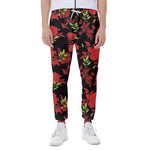 Black And Red Roses Floral Print Scuba Joggers