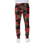 Black And Red Roses Floral Print Scuba Joggers