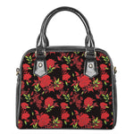 Black And Red Roses Floral Print Shoulder Handbag