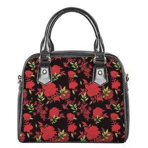 Black And Red Roses Floral Print Shoulder Handbag