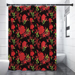 Black And Red Roses Floral Print Shower Curtain