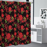 Black And Red Roses Floral Print Shower Curtain