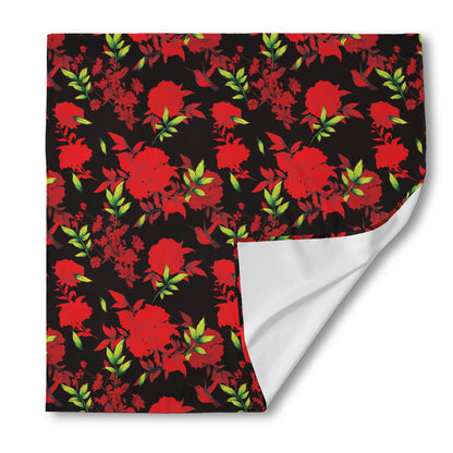 Black And Red Roses Floral Print Silk Bandana