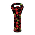 Black And Red Roses Floral Print Single Neoprene Wine Tote