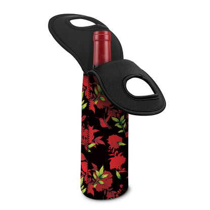 Black And Red Roses Floral Print Single Neoprene Wine Tote