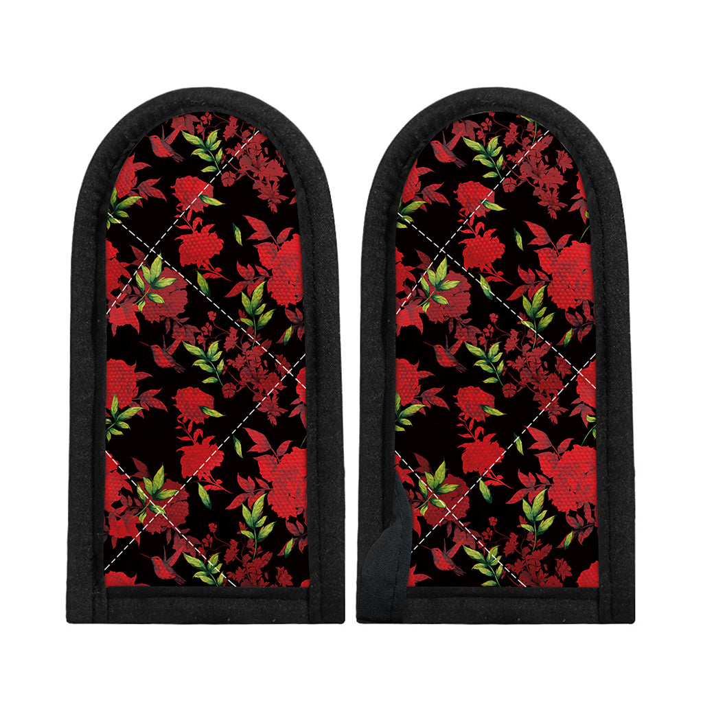 Black And Red Roses Floral Print Skillet Handle Cover