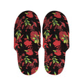 Black And Red Roses Floral Print Slippers