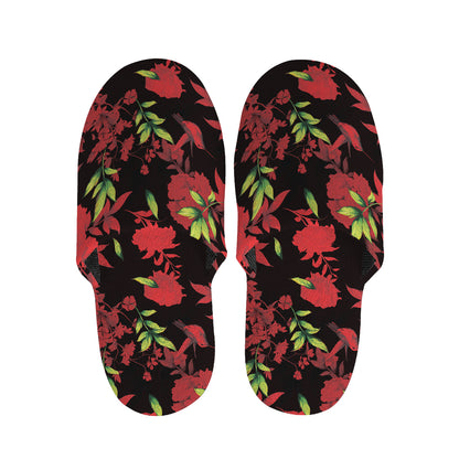 Black And Red Roses Floral Print Slippers
