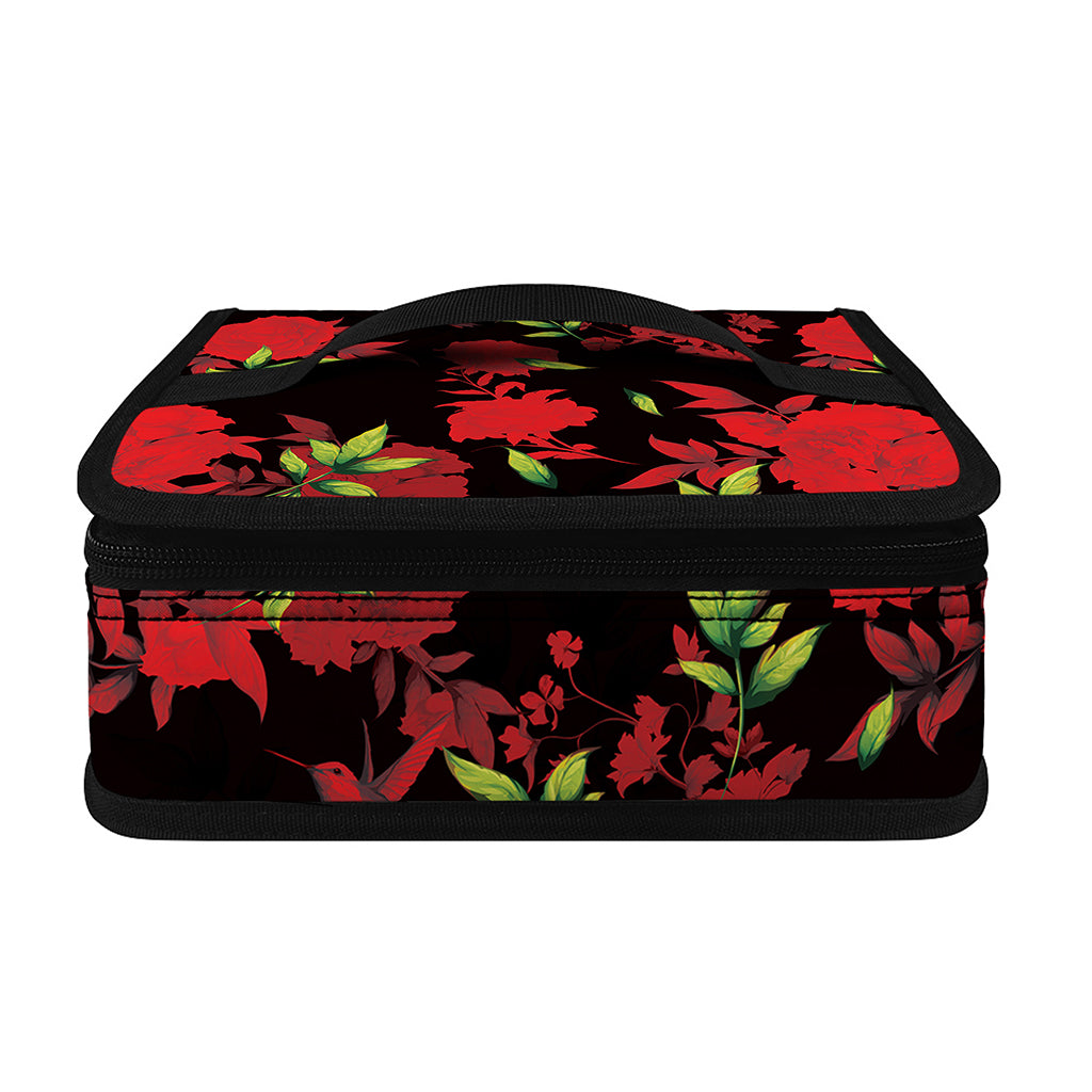 Black And Red Roses Floral Print Small Lunch Bag