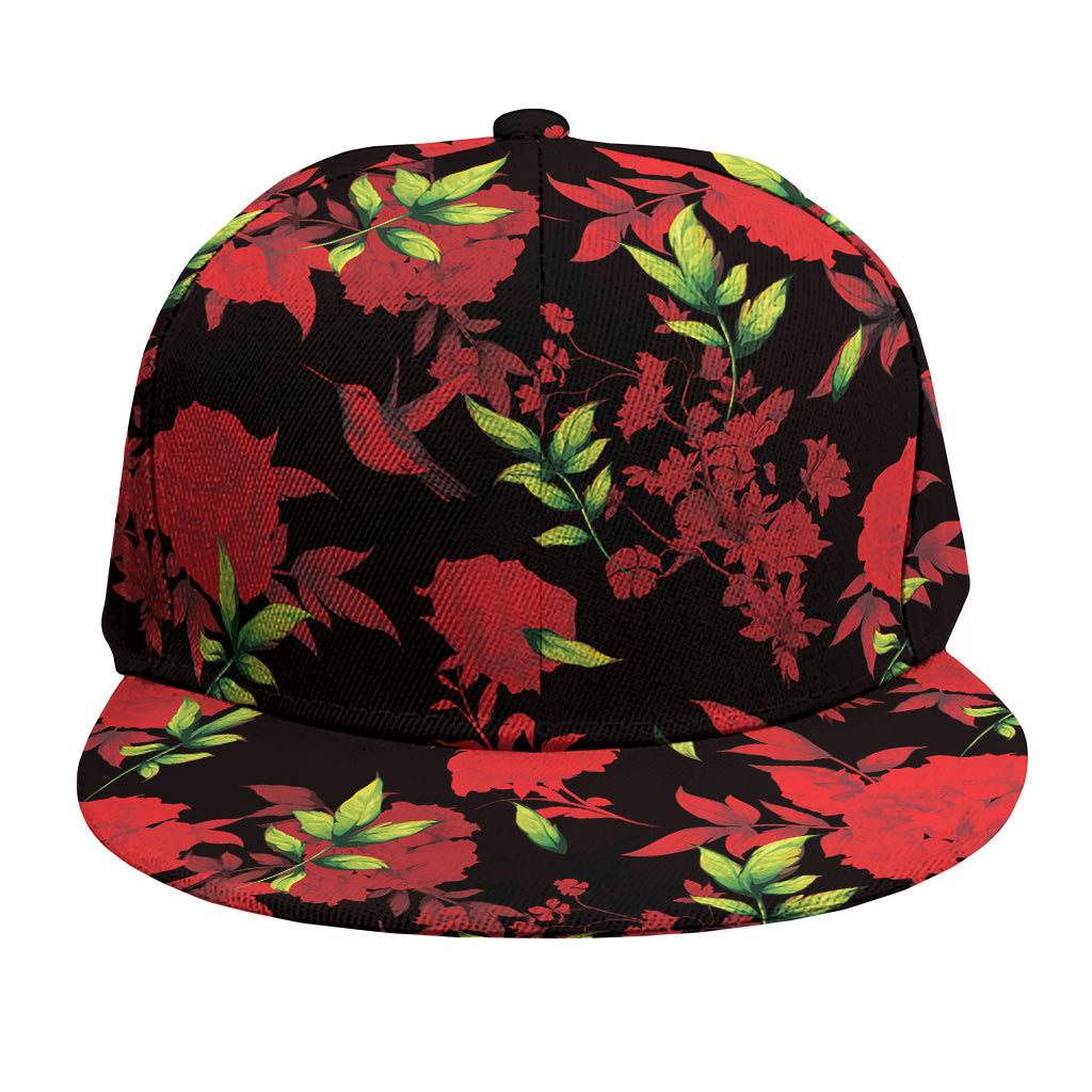 Black And Red Roses Floral Print Snapback Cap