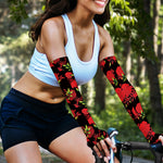 Black And Red Roses Floral Print Sun Protection Arm Sleeves