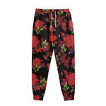 Black And Red Roses Floral Print Sweatpants