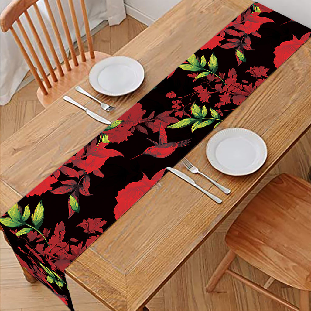 Black And Red Roses Floral Print Table Runner