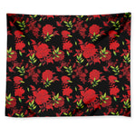 Black And Red Roses Floral Print Tapestry